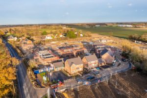 Drone photo of Ashfield Park, Elmswell. New homes development by Matthew Homes.